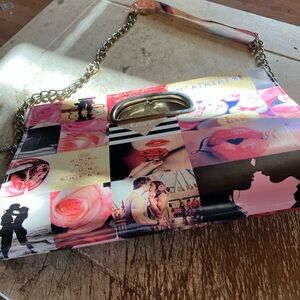 Chic Collage Print Clutch with Chain Strap